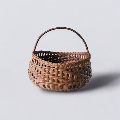 毛糸も似合う♪コロンとワンハンドルバスケット（ブラウン） フリー