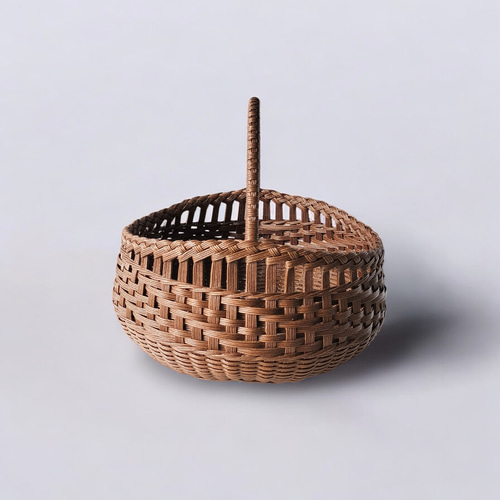 毛糸も似合う♪コロンとワンハンドルバスケット（ブラウン） フリー