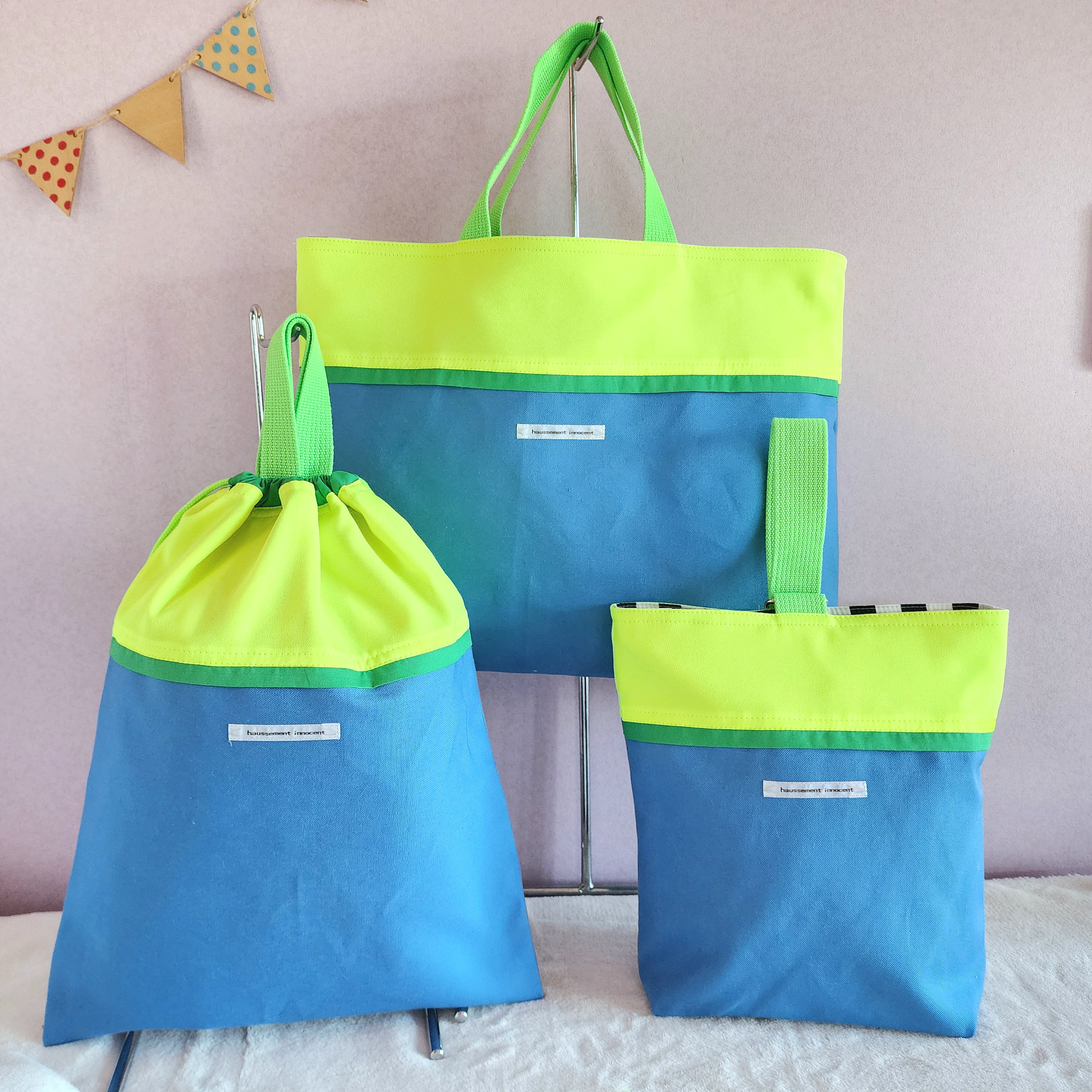 【３点セット】ネオンカラーな●レッスンバッグ　●シューズケース　●体操服入れ　サイズ変更可