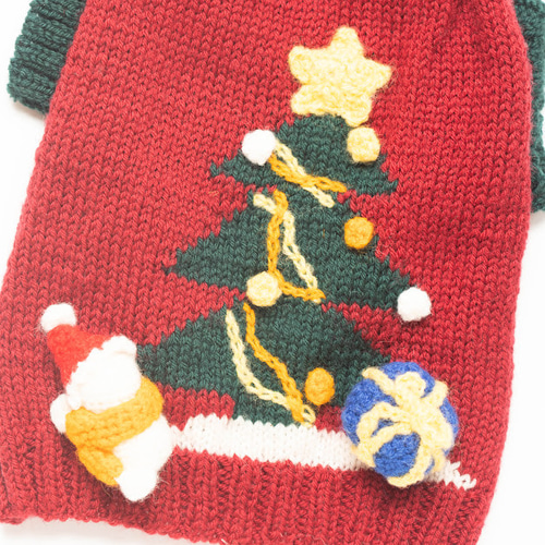 ☆犬服♪クリスマスモチーフ ウール100％手編みセーター 小型犬用㉕