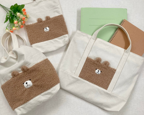 くまの入園入学セット 男の子 女の子 シンプル 帆布 レッスンバッグ