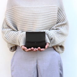 【小さな存在、大きな魅力】本革　母の日　ショートギャルソンウォレット　二つ折り財布　ブラック　ヌメ革　aw-19hn 8枚目の画像