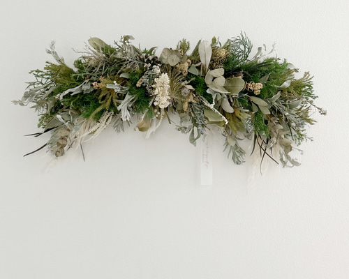 リーフと小花のドライフラワー横長スワッグ ドライフラワースワッグ 横長スワッグ スワッグ lune 通販