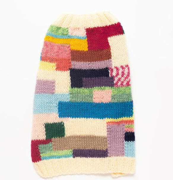 ☆犬服♪マルチカラー パッチワーク風 ウール100％手編みセーター 小型