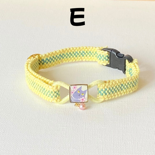 手織りの猫の首輪 レジンチャーム「猫桜」6色 サイズオーダー品 リード