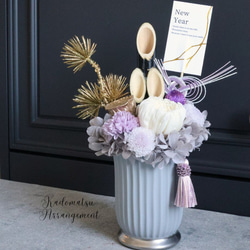 大人シックな ミニ門松：グレー ニュアンスカラー くすみ お正月 迎春