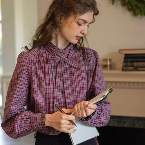 チェック柄リボン付きシフォンブラウス 楽天市場】リボン ブラウス（柄