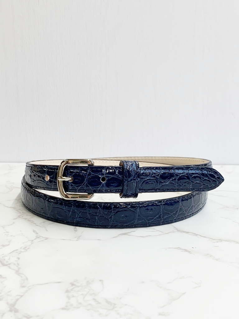 日本製　クロコダイル　20㎜巾　上質　ベルト　ワニ革　フリーサイズ　ナロー　細巾　エキゾチックレザー