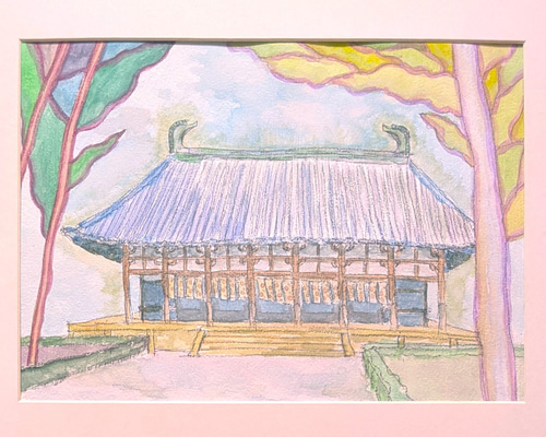 唐招提寺金堂 水彩画原画 (F4) 絵画 yko 通販 18599611｜Creema