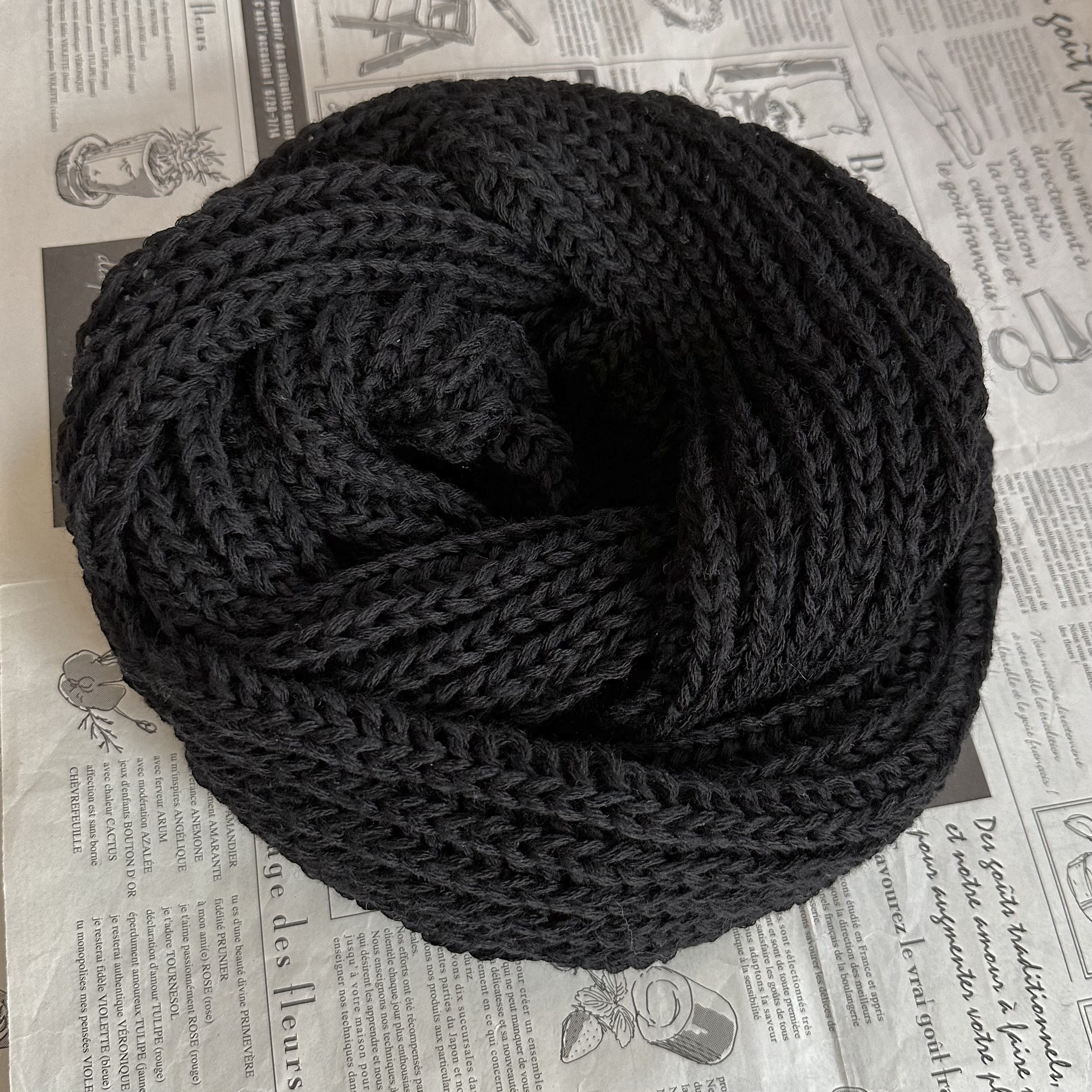 イギリスゴム編みのスヌード・黒
