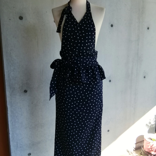 Mサイズ セール【日本製】水玉プリント茶道お稽古用エプロン 普段使い