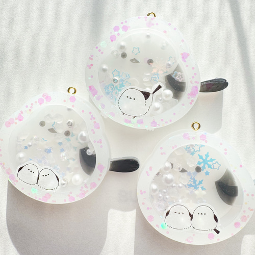 レジンネックレス✩⃛清澄シマエナガ＊蓄光 蓄光シマエナガシェイカーキーホルダー レジン その他
