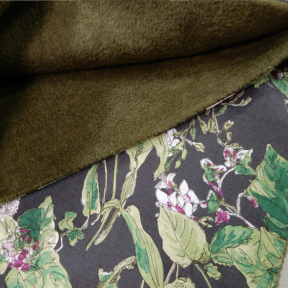 簡単にオシャレしたい！ 二重巻き メルトン フリース リバーシブル スヌード リネン ボタニカル グレー 17枚目の画像