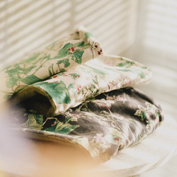 簡単にオシャレしたい！ 二重巻き メルトン フリース リバーシブル スヌード リネン ボタニカル グレー 18枚目の画像