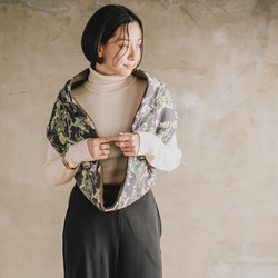 簡単にオシャレしたい！ 二重巻き メルトン フリース リバーシブル スヌード リネン ボタニカル グレー 8枚目の画像