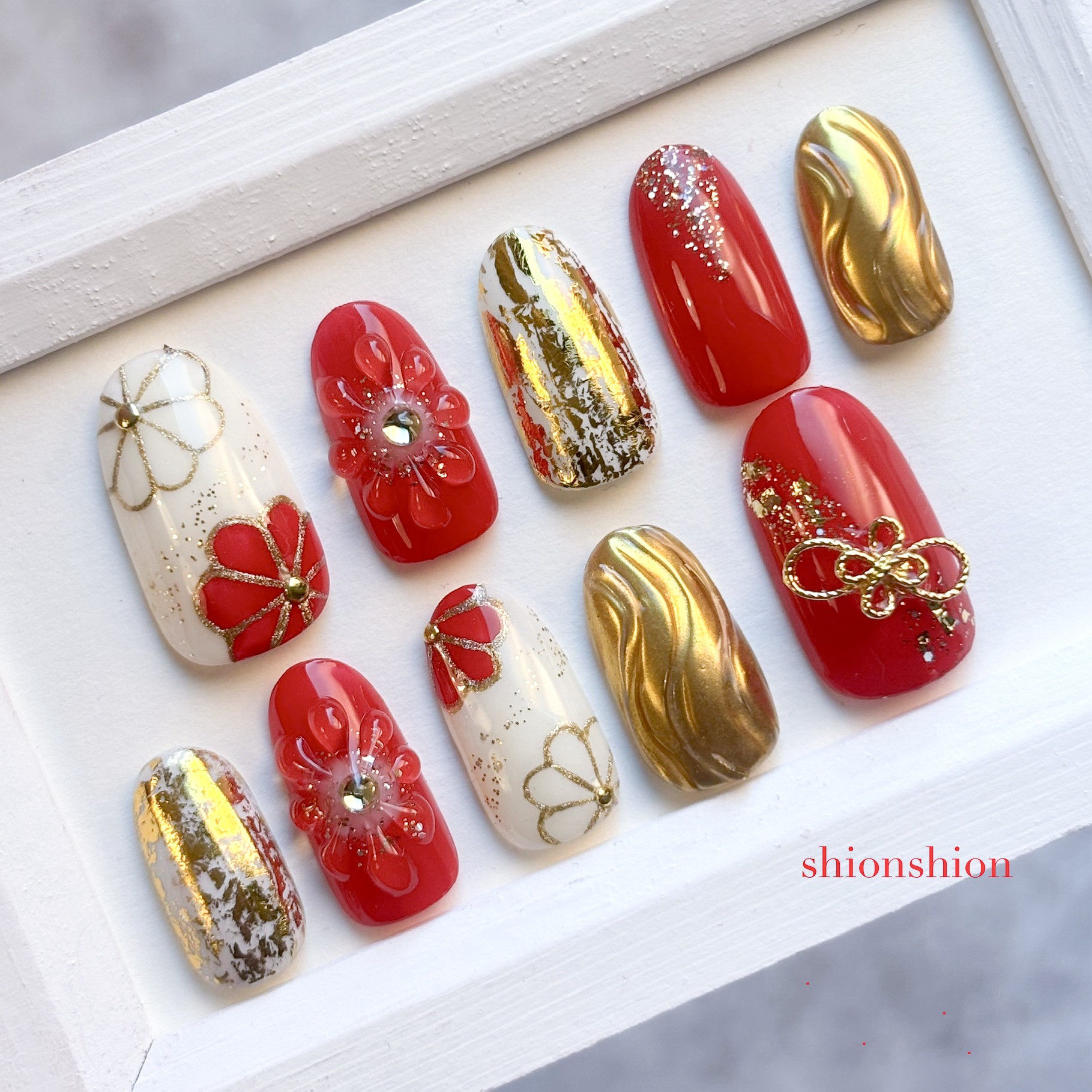 大菊咲きほこる和ネイルチップ2/ブライダル ウェディング 和装 色打掛 結婚式 成人式 前撮り/ミラー