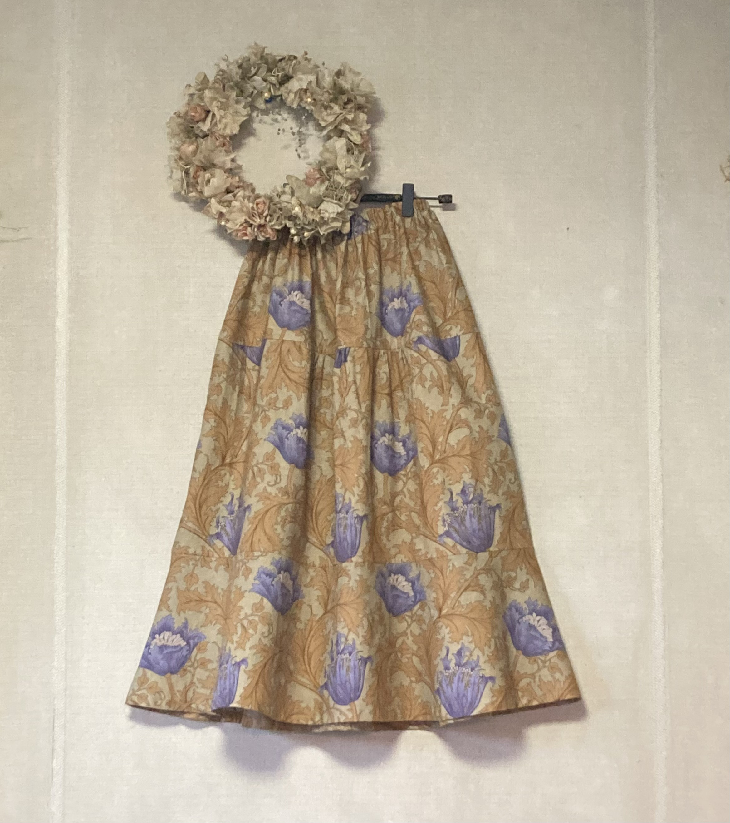 モリス　アネモネ（Tope-Blue）ふんわりフェミニンスカート　ティアード　moda生地　Morris Anemone