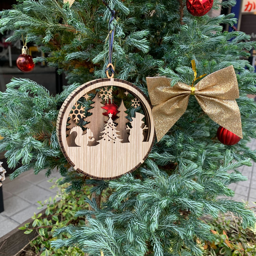 木のぬくもりが感じれる クリスマス ウッド オーナメント「layer