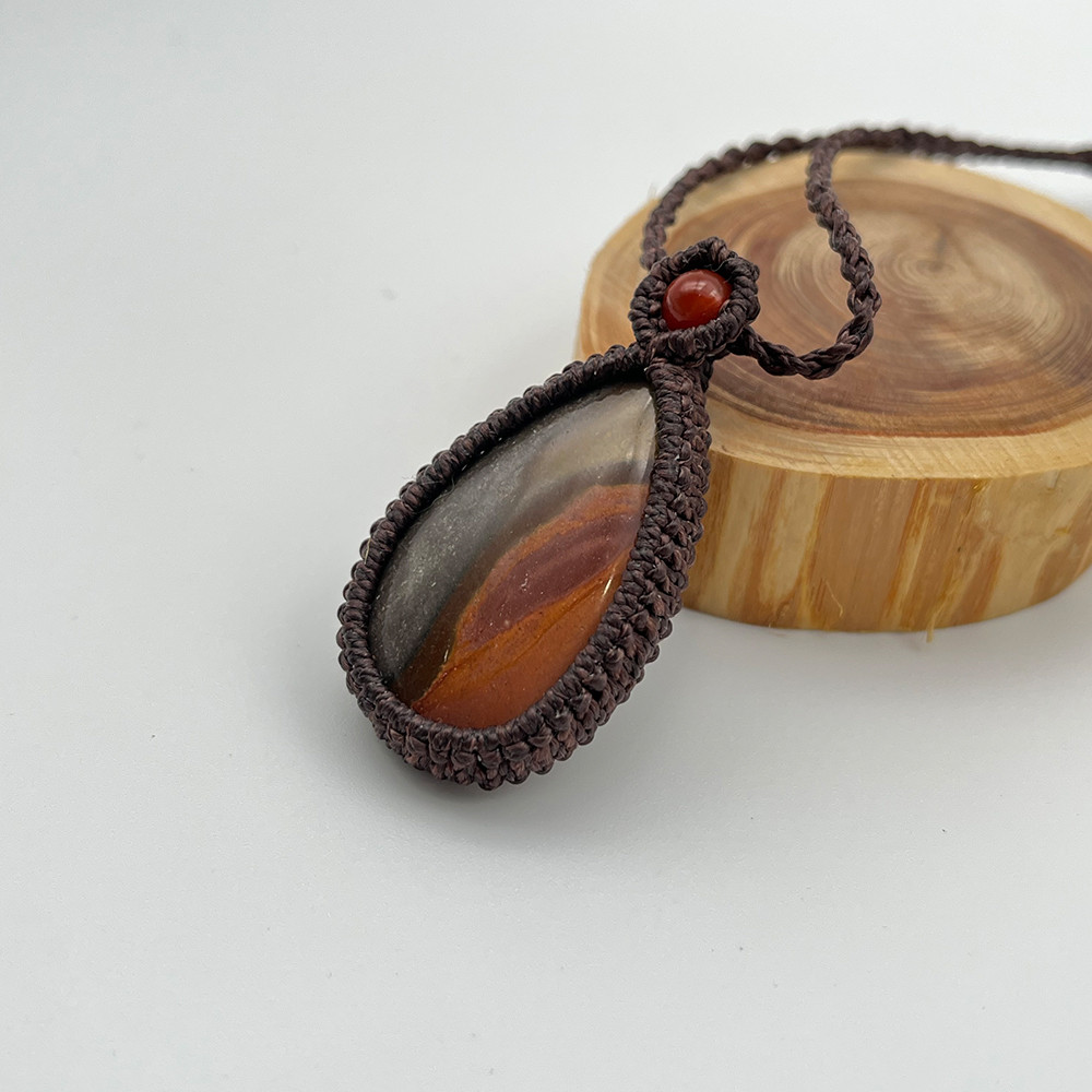 【送料無料】ポリクロームジャスパー マクラメネックレス 天然石