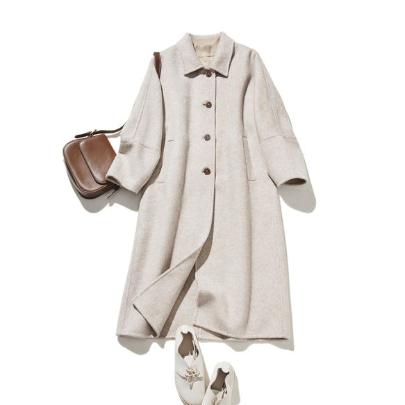 秋冬シーズンに活躍 ステンカラーコート ウールコート ベージュ 241115