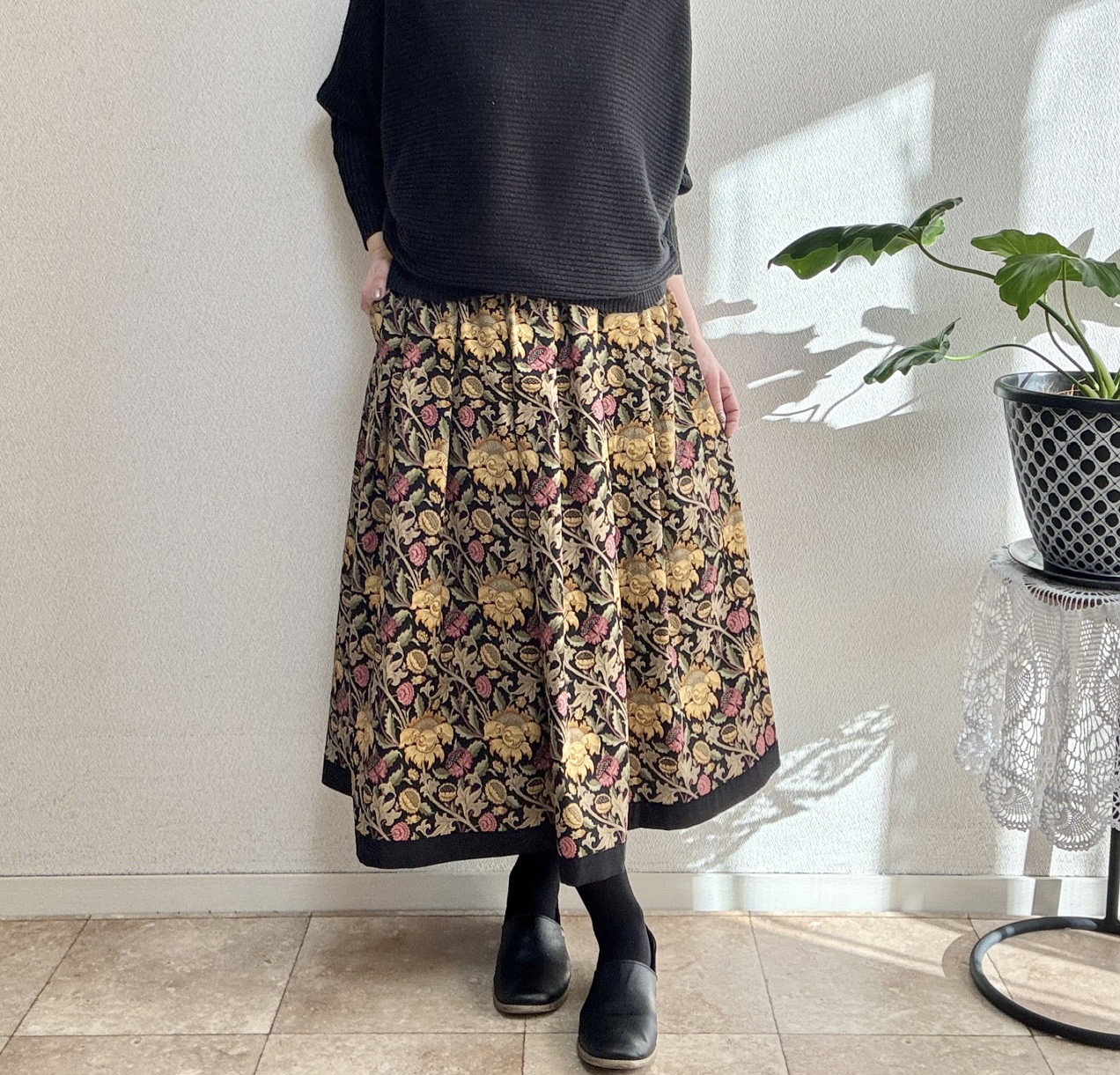 ウィリアムモリス WEY へムカラースカート（ブラック）再販2＊受注製作＊