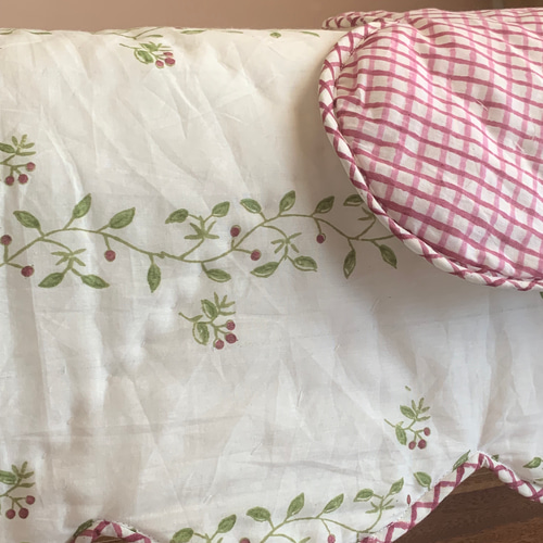 インド綿 ブロックプリント ハンドキルトケット 