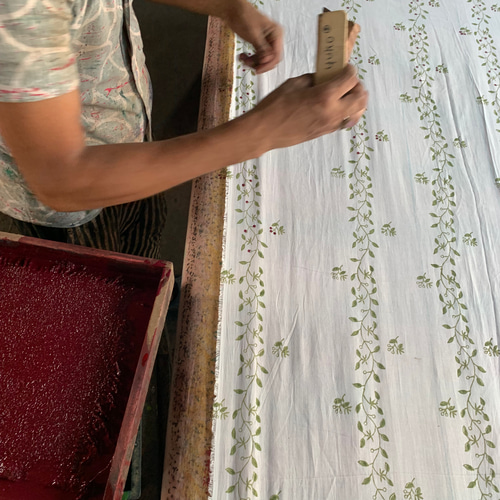 インド綿 ブロックプリント ハンドキルトケット 