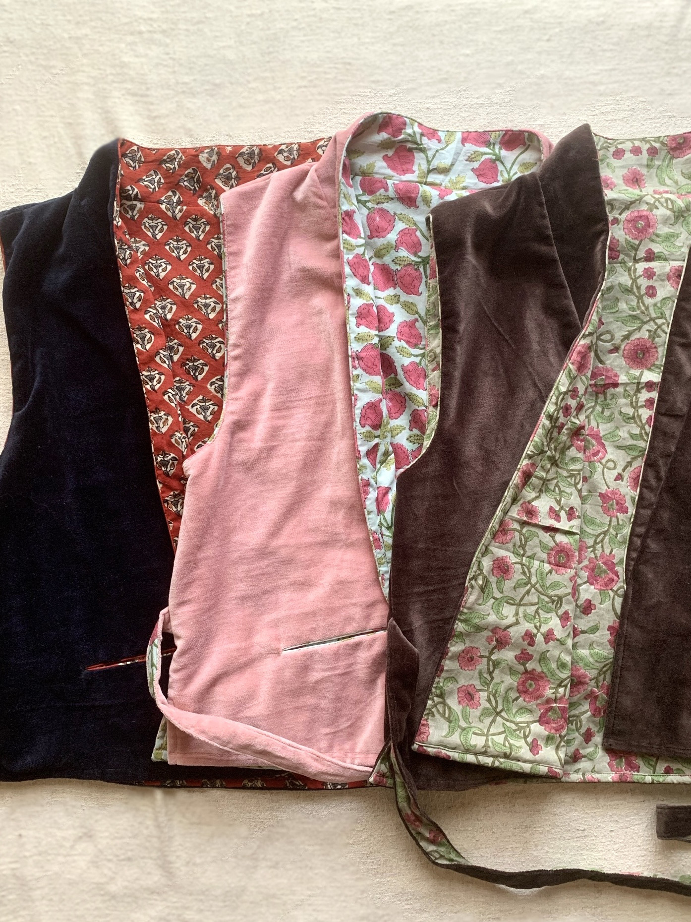 インド綿 ベルベット×ブロックプリント ベスト (全3色)