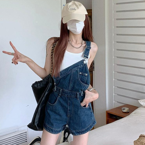 大きいサイズ レディース サロペット ショートパンツ デニム 春