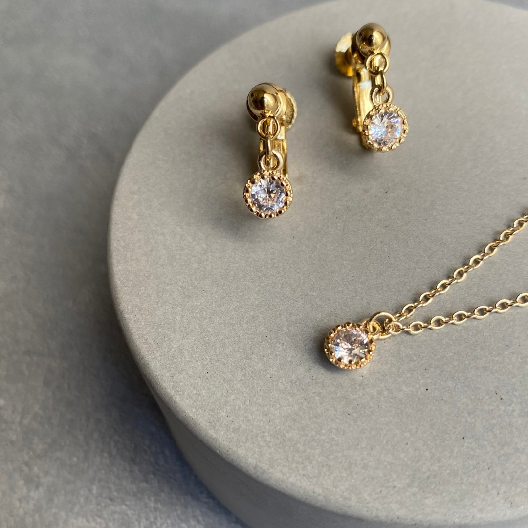 【送料無料】イヤリング ネックレス セット ゴールド 14kgf 一粒 上品 きれいめ シンプル ギフト プレゼント