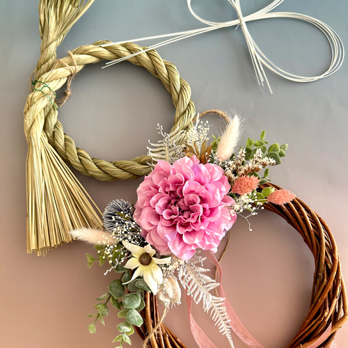 手作りキット＊特別価格＊3way＊花で飾るしめ縄お正月飾り＊取り外し