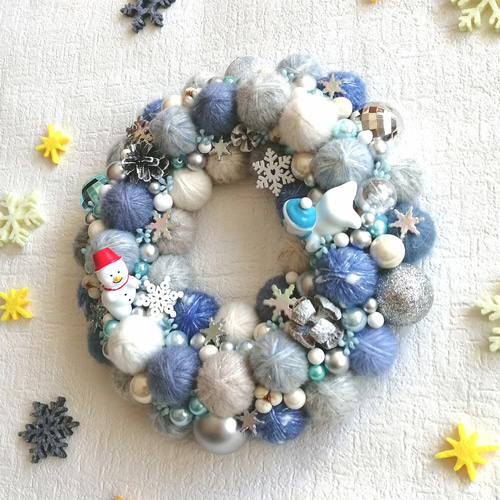 新作】毛糸玉リース☆white gold winter 新作】毛糸玉リース☆white