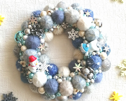 【新作】毛糸玉リース☆white gold winter 新作】毛糸玉リース☆white gold winter