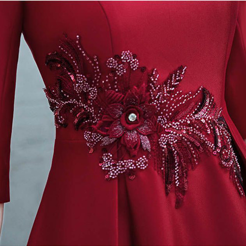 パーティードレス 結婚式 チャイナドレス風ワンピース ミディアム丈 赤