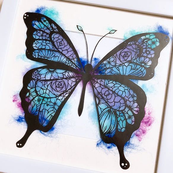 切り絵】花蝶々(はなちょうちょ)青 切り絵 ふわコロ《紗紀》 通販