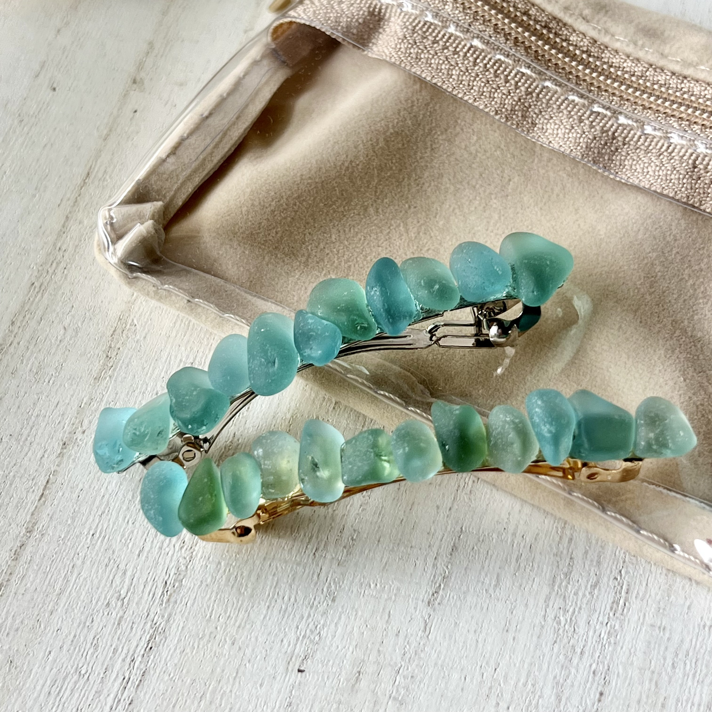 《2本セット》いろんな海色シーグラスのスリムバレッタ