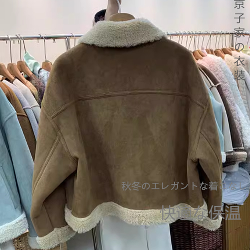 冬の韓国系開襟子羊の毛を厚くした保温鹿の毛皮のコート女性小柄