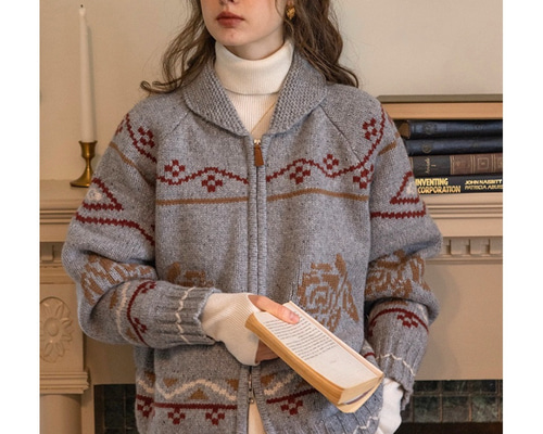 2色 エレガント薔薇 両開きファスナー ウール100%カーディガンセーター