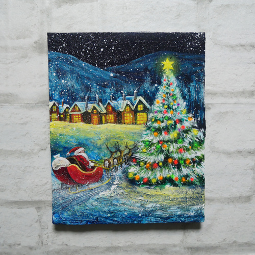 油彩画　Xmas tree 油彩画Xmas tree