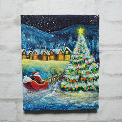 油絵 絵画 ミニ絵画 【雪のクリスマスツリー】 油絵 絵画 ミニ絵画 【雪のクリスマスツリー】