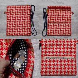 オーダー　Creema限定品　金彩工芸　千鳥格子　中色仕上げ　コットン赤色地製　「2WAY道中財布」 5枚目の画像