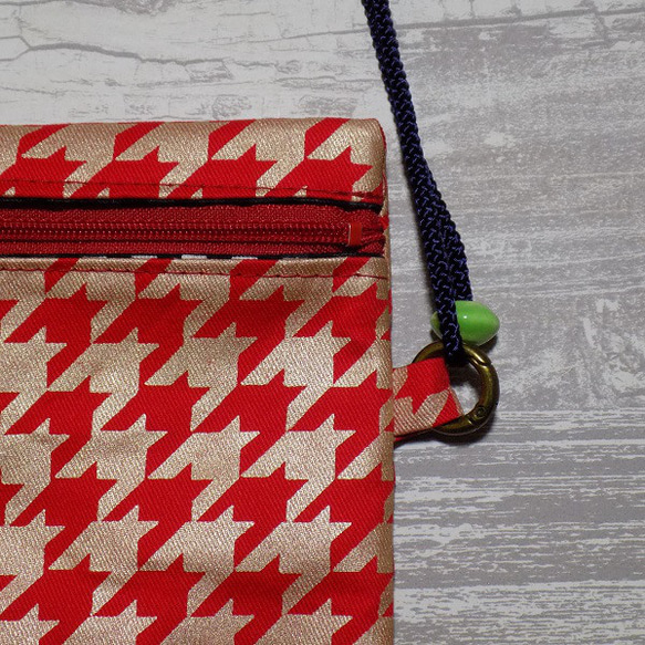 オーダー　Creema限定品　金彩工芸　千鳥格子　中色仕上げ　コットン赤色地製　「2WAY道中財布」 7枚目の画像