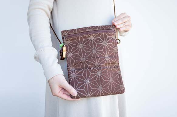 オーダー　Creema限定品　金彩工芸　千鳥格子　中色仕上げ　コットン赤色地製　「2WAY道中財布」 9枚目の画像