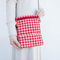 オーダー　Creema限定品　金彩工芸　千鳥格子　中色仕上げ　コットン赤色地製　「2WAY道中財布」 2枚目の画像