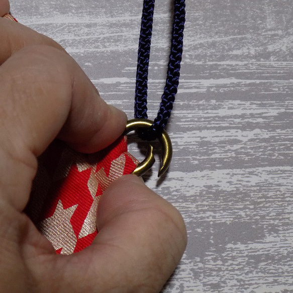 オーダー　Creema限定品　金彩工芸　千鳥格子　中色仕上げ　コットン赤色地製　「2WAY道中財布」 8枚目の画像