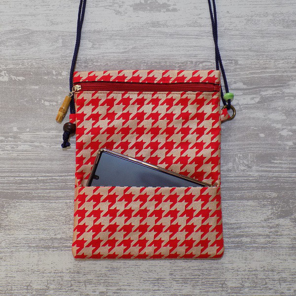 オーダー　Creema限定品　金彩工芸　千鳥格子　中色仕上げ　コットン赤色地製　「2WAY道中財布」 6枚目の画像