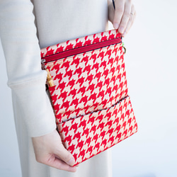 オーダー　Creema限定品　金彩工芸　千鳥格子　中色仕上げ　コットン赤色地製　「2WAY道中財布」 3枚目の画像