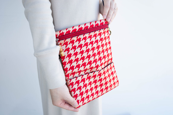 オーダー　Creema限定品　金彩工芸　千鳥格子　中色仕上げ　コットン赤色地製　「2WAY道中財布」 3枚目の画像