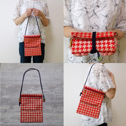 オーダー　Creema限定品　金彩工芸　千鳥格子　中色仕上げ　コットン赤色地製　「2WAY道中財布」 4枚目の画像