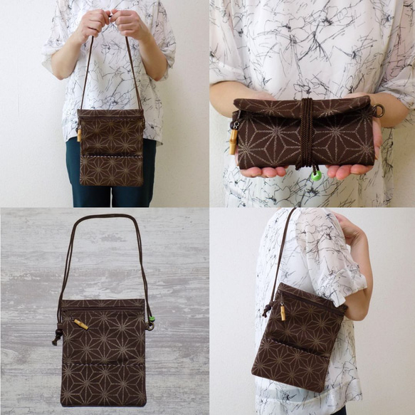 オーダー　Creema限定品　金彩工芸　千鳥格子　中色仕上げ　コットン赤色地製　「2WAY道中財布」 11枚目の画像